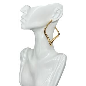 Modern Gold Tone Geometric Square Hoop Statement Earring Minimalist Post Stud